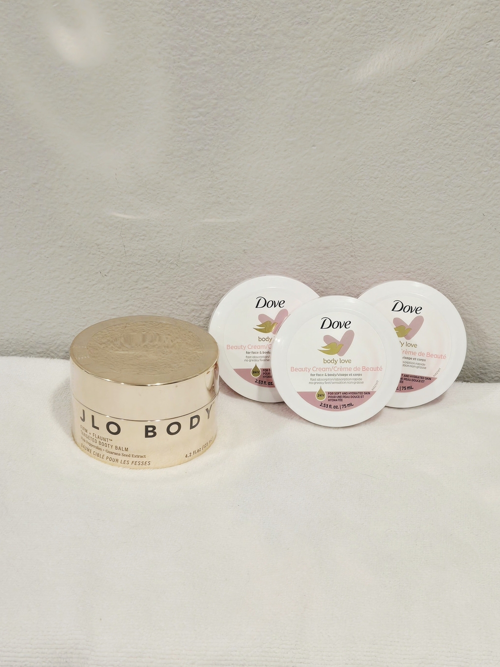 JLO Body Firming Balm (1) With Dove Body Love Creams (3)